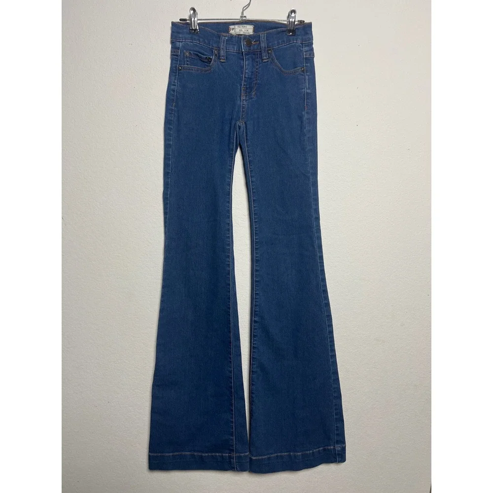 Free People Flare Jeans 24 Blue Womens Boho Retro 70s Mid Rise Slim Fit Denim